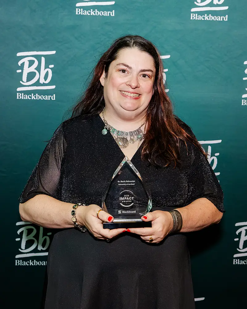 Bevin Rainwater accepting her Catalyst Award at Building Blackboard Together